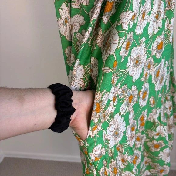 SHE + SKY Green Floral Split Neck Swing Dress 2XL Crochet trim dopamine dressing - Picture 14 of 16